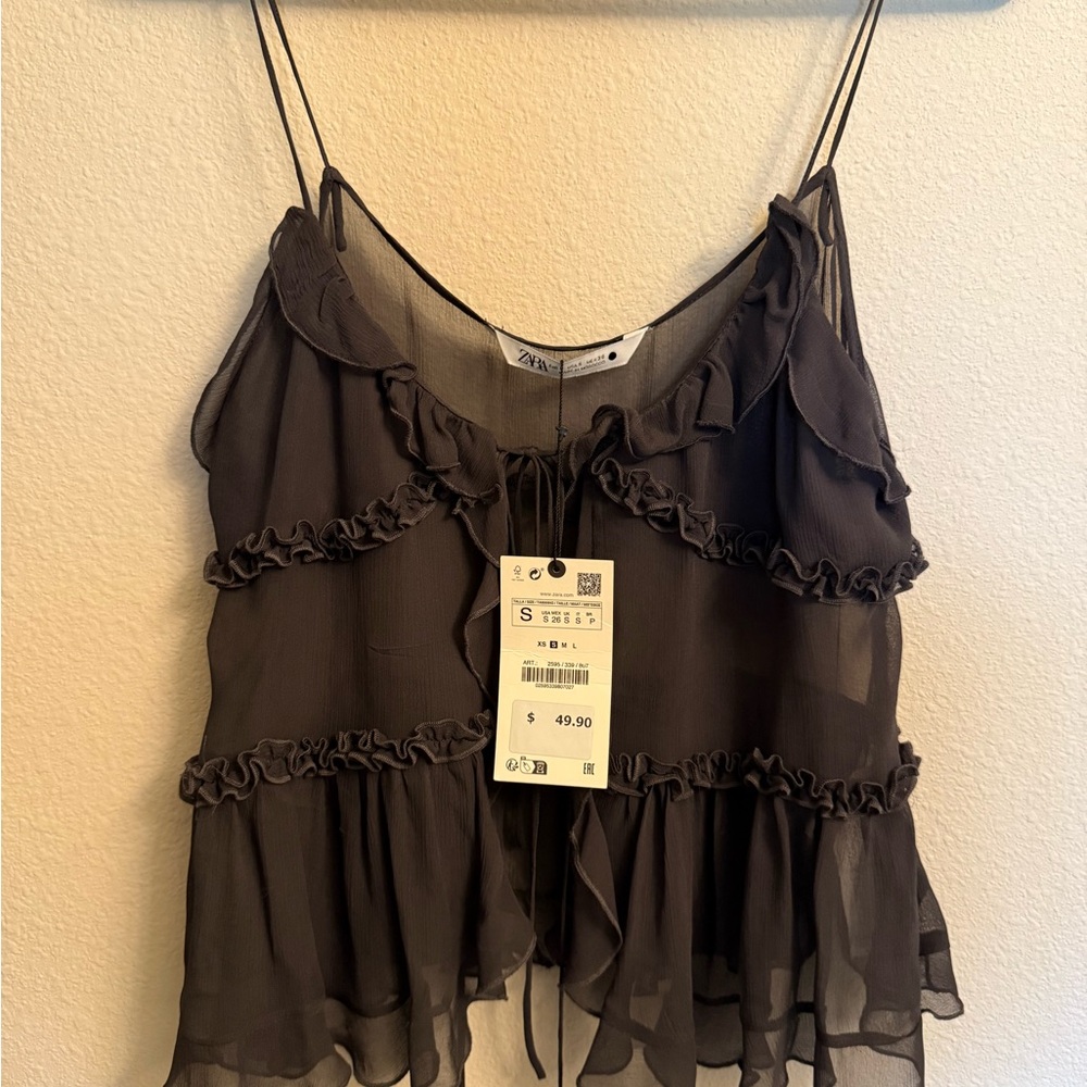 Zara Black Ruffled Camisole Top